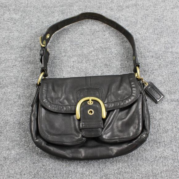 Vintage Coach Soho Shoulder Bag Leather Black Buckle Flap Y2K Purse F11842 - Picture 1 of 16